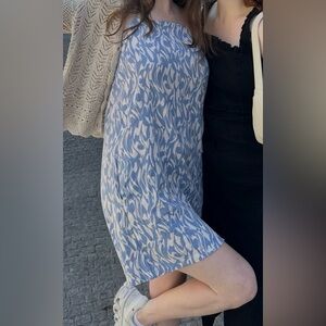 Light Blue & White Abstract Print Dress